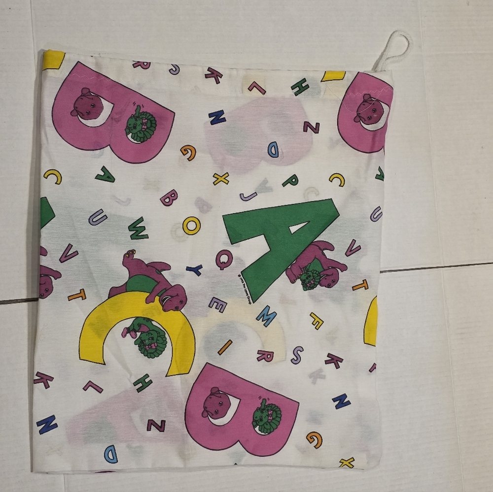 Handmade 19 X 16 Drawstring Bag Barney The Dinosaur Purple 1993  Flaw Shown